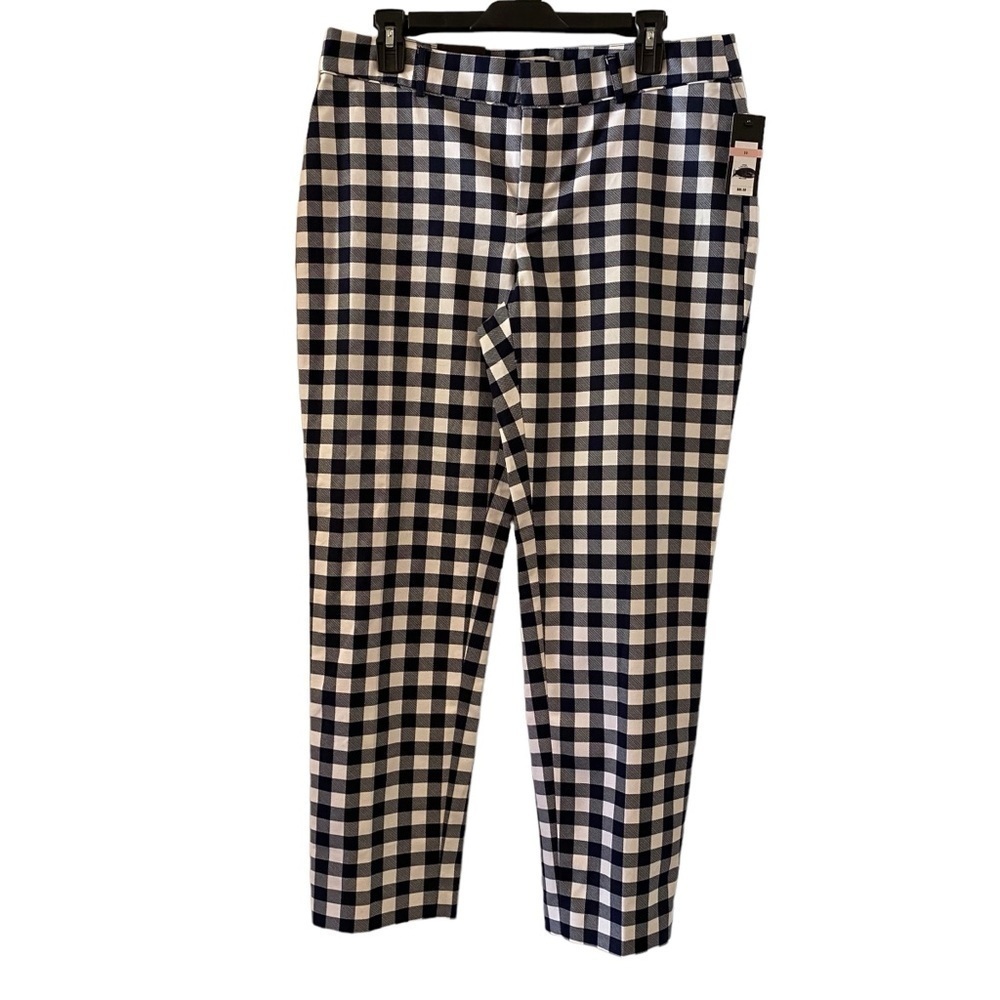 NWT Crown & Ivy Womens Size 10 Navy Gingham Plaid Stretch Ankle Pants